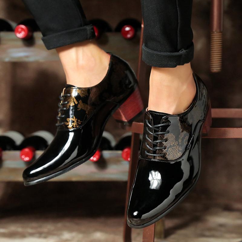 Men Formal Shoes High Heels Pointed Toe Leather Shoes Increased Shoes Business Shoes Lace Up Shoes