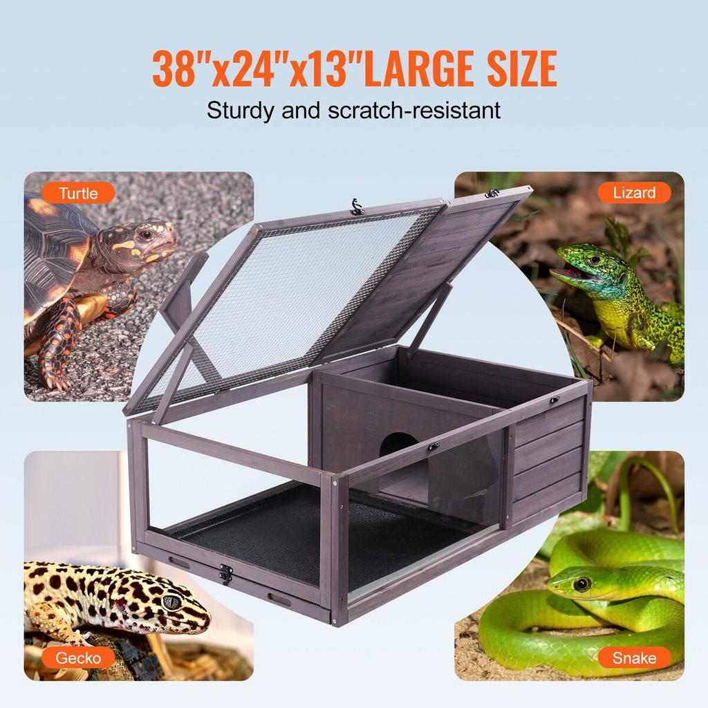 Habitat Tortue Maison Tortue en Bois Intérieur & Extérieur 2 Pièces 38x24x13in