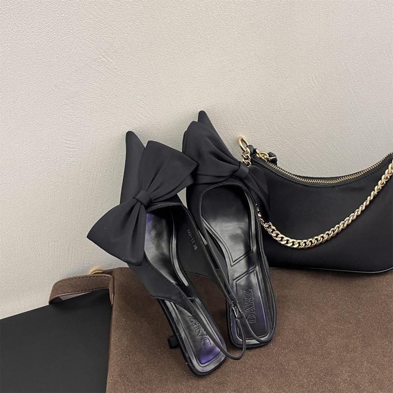 Butterfly-Knot Ladies Heels Sandals Elegant Women Pumps Pointed Toe Wedding Banquet Stiletto 2025 Summer Baotou Sandals Slippers