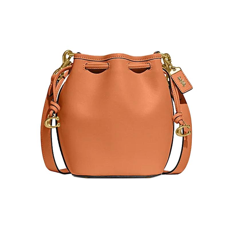 

COACH shoulder bag Camila 17 solid color carriage logo nameplate hardware buckle logo pendant drawstring closure cow leather bucket crossbody regular золотий