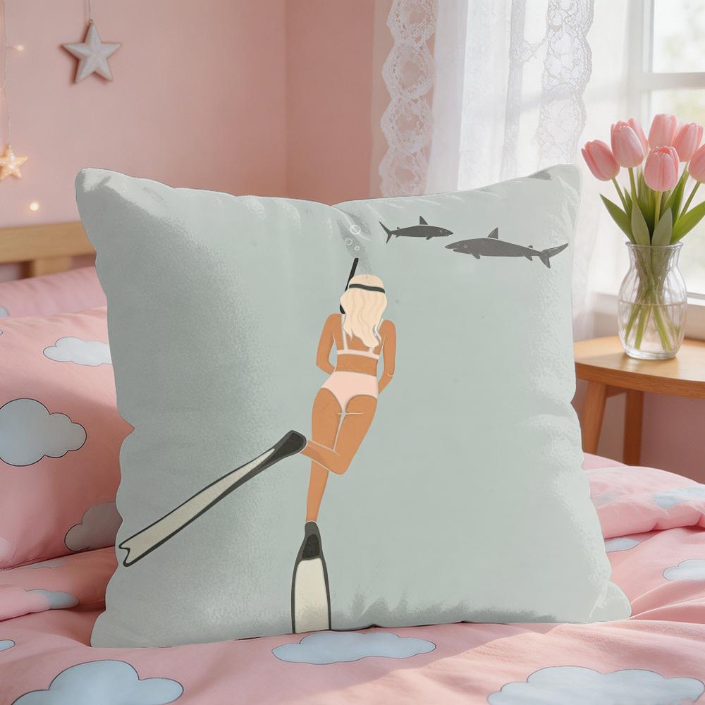 Summer Surfing Ins Art Cushion Cover Square Short Plush Pillow Case Living Room Sofa Home Decor Funda X