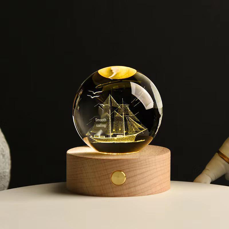 Starry Elk Crystal Ball Night Light - 3D Carved Luminous Desktop Ornament for Christmas, Birthdays, or Valentine's Day