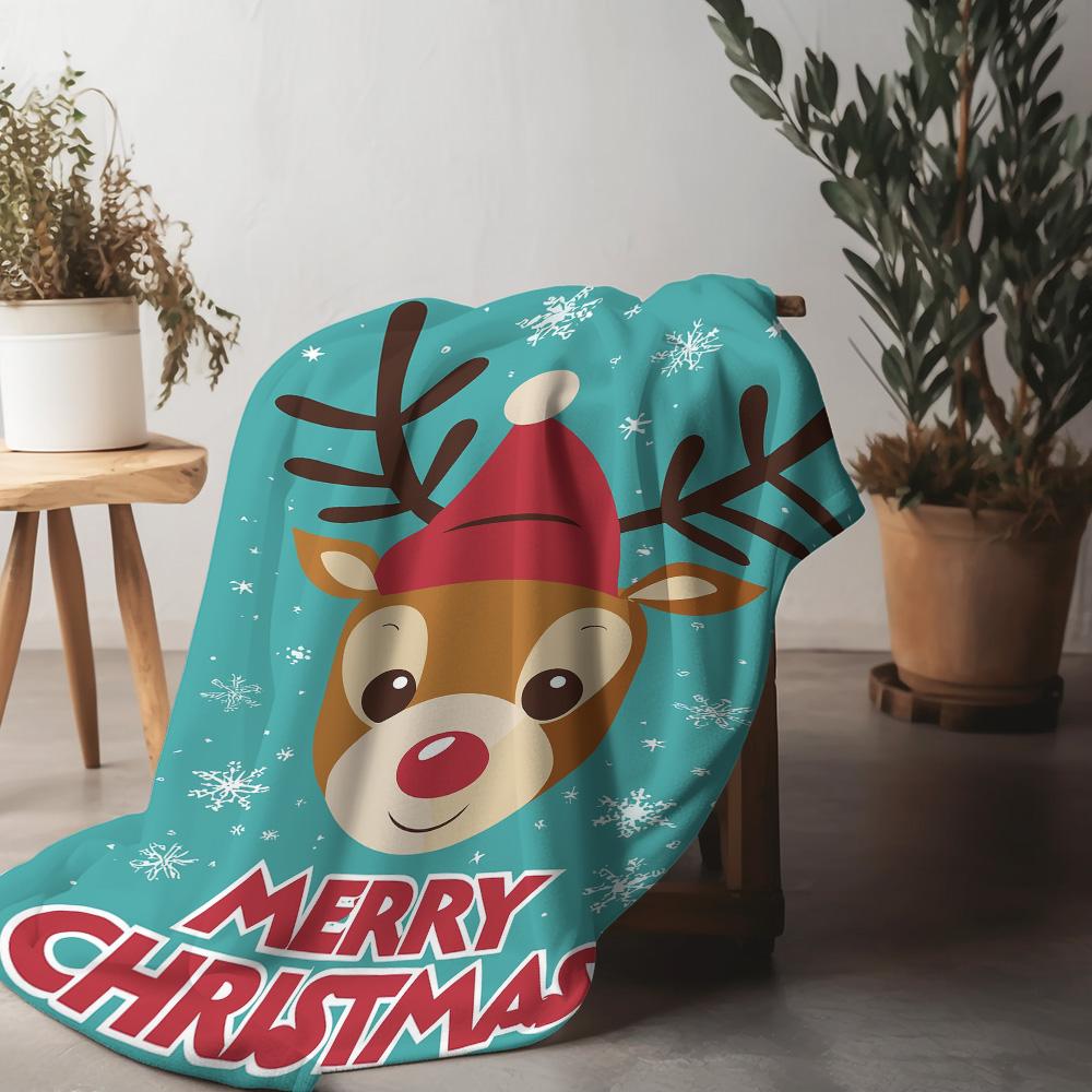 Tuniu Cute Christmas Deer Fleece Blanket for Sofa Bed Room Warm Throw Blanket Gift Idea