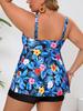 2026 European & American Plus Size Floral Leaf Print Two-Piece Conservative Boyleg Swimsuit for Women
