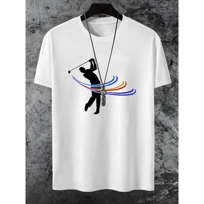 Men's Golf Player Print T-Shirt, Casual Fashion Short Sleeve Tee, Regular Fit, Round Neck, Stretch Fabric, Summer Style
