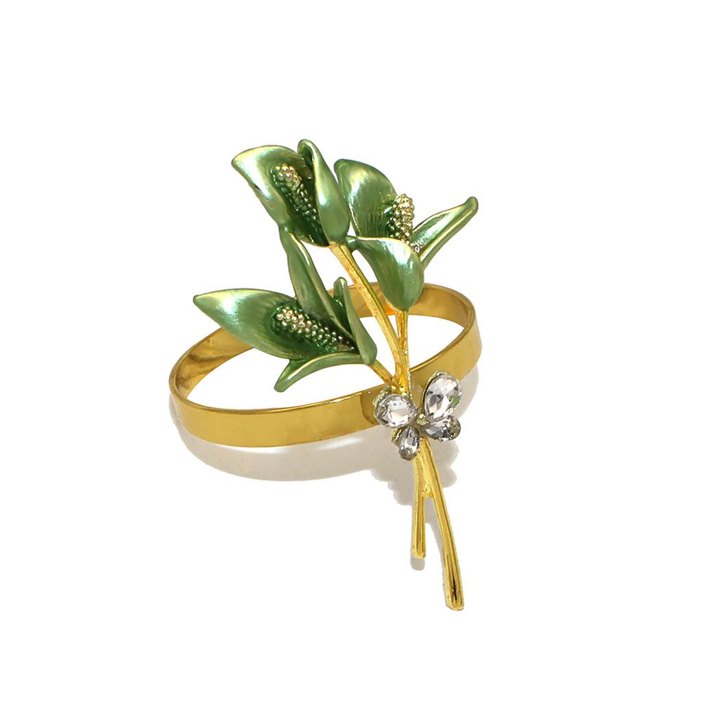 6pcs Green Gold Rhinestone Lily Napkin Rings Wedding Table Decor