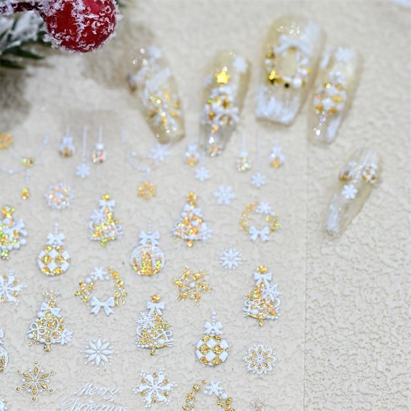 Cute Christmas Style Bow Colorful Snowflake Christmas Tree Nail Art Stickers Girly Nail Art Print Stickers Women Nail Decor Gift
