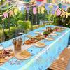 Oudain 2 Sheets Sponge Birthday Party Supplies Blue Ocean Flower Tablecloth 54 x 108 Inch Plastic Table Covers for Birthday Party Decorations