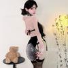 Sexy female plum blossom embroidery chest high slit cheongsam classical velvet sexy lingerie uniform