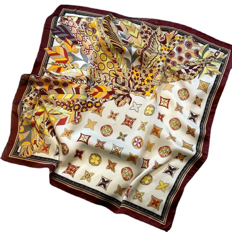 Simulation Silk Scarf 70Cm Small Square Scarf Versatile Silk Scarf Decorative Scarf Scarf Scarf Old Flower Letter Silk Scarf