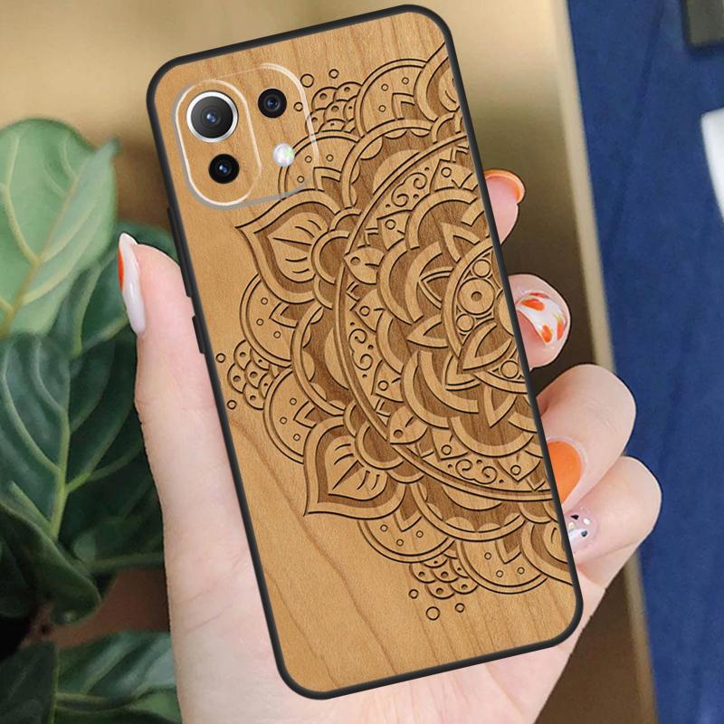 Mandala Floral Wood Case For Xiaomi 15 14 Ultra 13T 14T 15T Pro 17 Pro Max POCO F8 F7 F5 F6 X5 X6 X7 Pro Coque