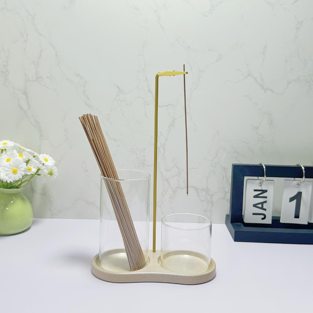 Uchwyt na kadzidło 2 w 1 na patyczki, popielniczka ze szkła i organizer na patyczki do medytacji, jogi