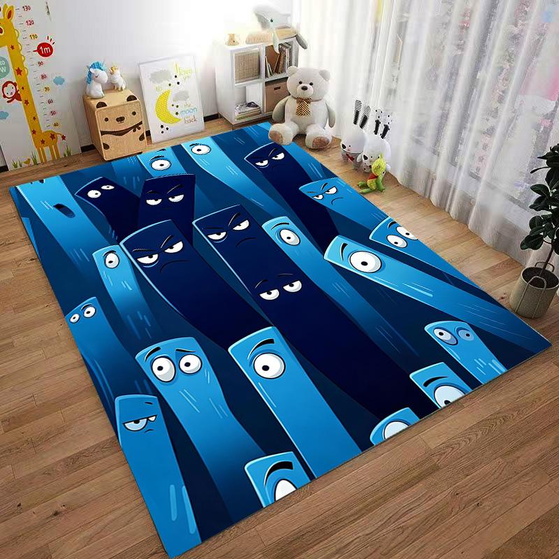 "Cartoon Blue Characters with Funny Expressions Printed Carpet Rug" Suitable for use as an anti-slip for living room bedroom sofas