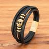 Fashion Men Bracelet Hand Homme Bracelets Woven Skull Hand Jewelry for Stainless Steel Magnet Clasp Leather Bangles Gift