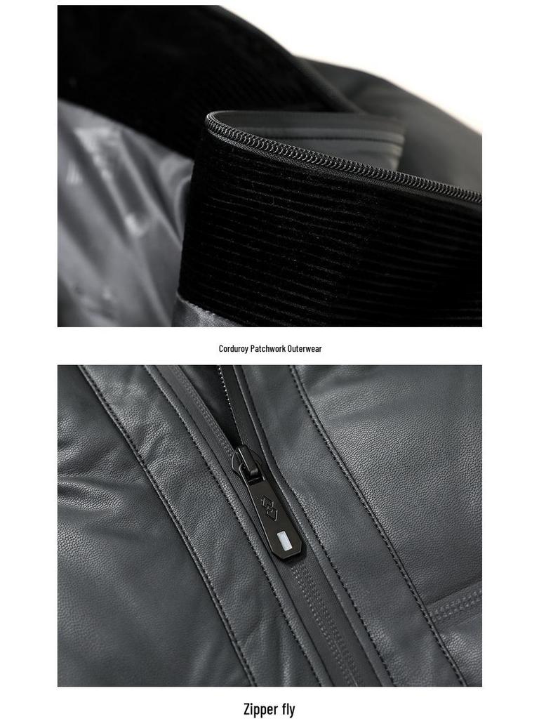 2025 Winter Men's Shiny Leather Hooded Down Jacket - Casual, Warm, Pure Color Outerwear