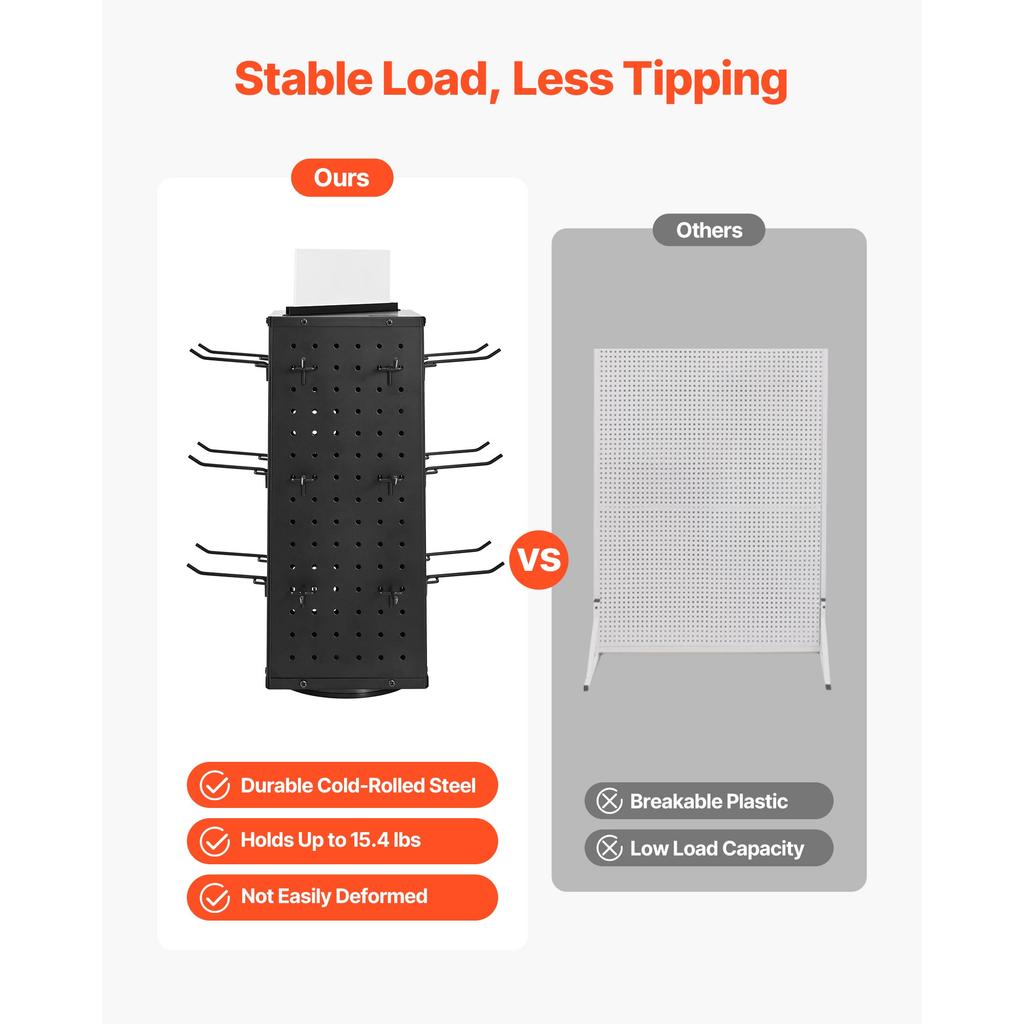 SucceBuy Rotating Pegboard Display Stand 4-Sided Spinning Peg Board Display Rack with 24 Hooks for Retail Store Jewelry Shop 7