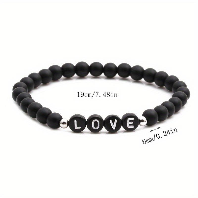 Natural Stone 6mm Beads Bracelet for Mom Mama Women Initial Letters Family Bless Bangles Mother's Day Gifts Jewelry Matte black