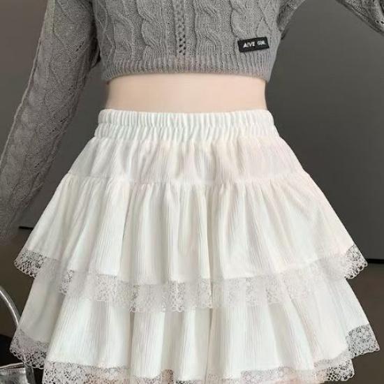 White French Ballet Style Puffy Cake Skirt Women s Summer New Ruffle Short Skirt High Waist A-line Lace Skirt S белый
