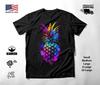Colorful Pineapple Neon Graphic T-Shirt Black Unisex S-2XL