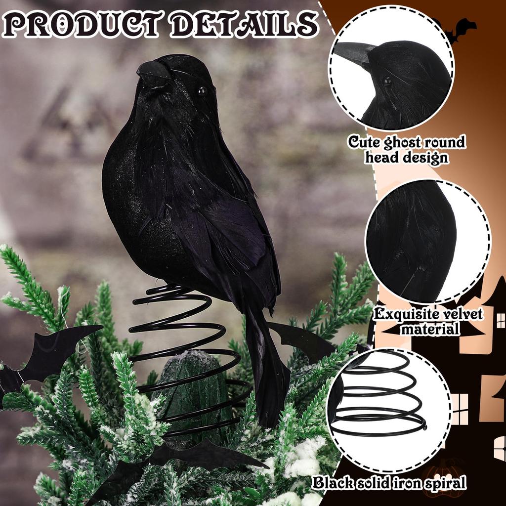 Halloween Crow Mini Tree Topper Spooky Halloween Tree Ornaments Miniature Christmas Treetops Ornaments for Party Supplies