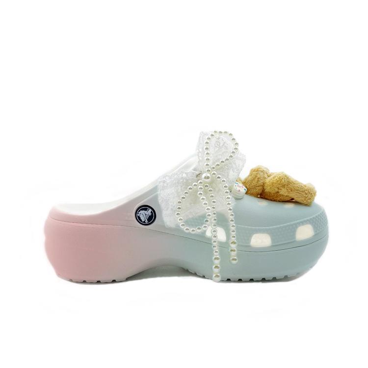 Crocs Classic Platform Clog EVA Rogue Rabbit Beach Stylish and Comfortable Hole Shoes Unisex Blue Pink
