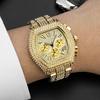 Hip Hop Iced Out Watch for Men Full Diamond Chronograph Quartz Wristwatch Stainless Steel Waterproof Luminous Tonneau Wristwatch
