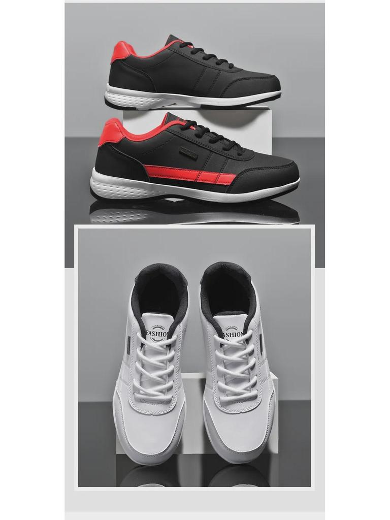 Herr Läder Utomhus Casual Sneakers, Trendiga Sportskor med Mjuk Sula i Stora Storlekar.