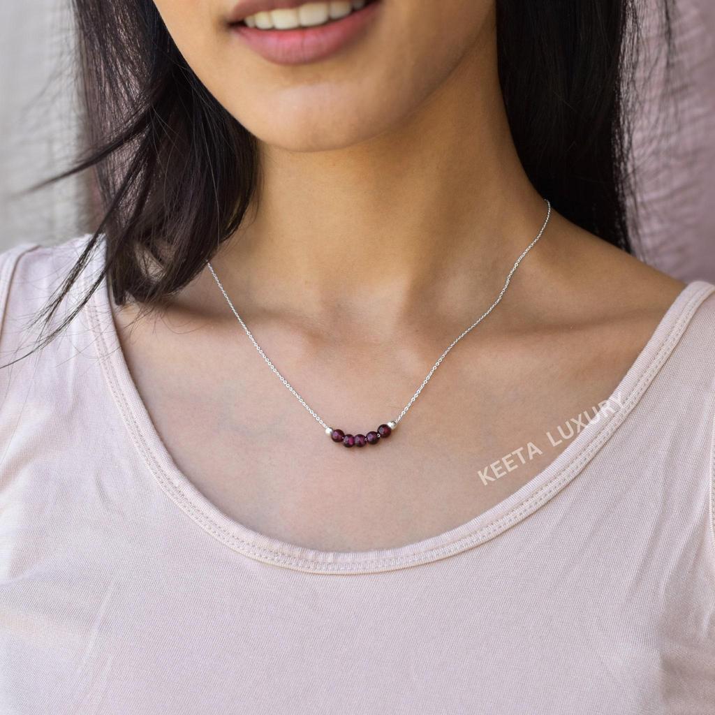 Natural Garnet beaded necklace Dainty beaded gemstone necklace Sterling silver handmade bracelet Beaded necklace for women Unique gifts