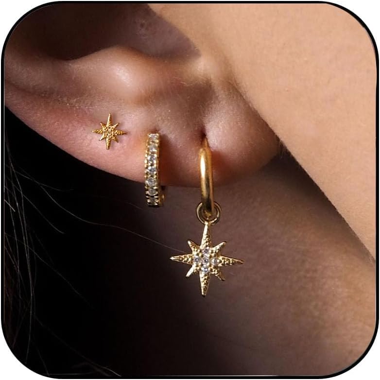 Triple Huggie Stacked Earrings for Women Gold Chain Drop Dangle Earrings Cute Statement CZ Earrings Trendy Dainty Jewelry Gift