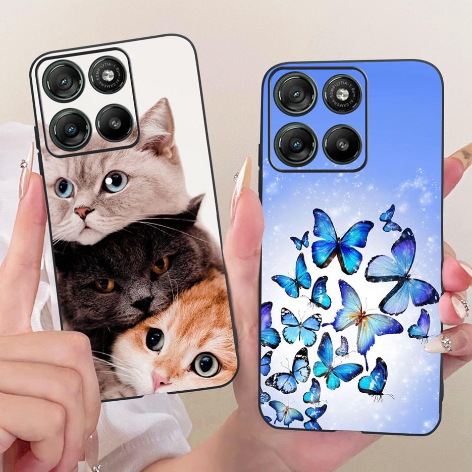 For Motorola Moto G57 Power Case XT2537-5 Cute Cat Flowers Painted Cover Soft TPU Phone Cases For Moto G67 Power G57Power Fundas