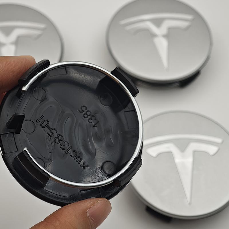 ANC1 4pcs/set 56mm Matte Silver Original Car Wheel Center Caps Emblem Rims Hub Cover Logo Badge For Tesla Model 3 Y X S Accessories
