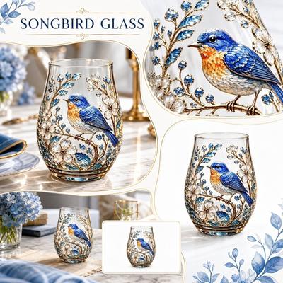 Handgeschilderd Glas met Vogel- en Bloemenontwerp Elegante Decoratieve Drinkglas voor Dagelijks Gebruik en Speciale Gelegenheden Duurzaam en Stijlvol