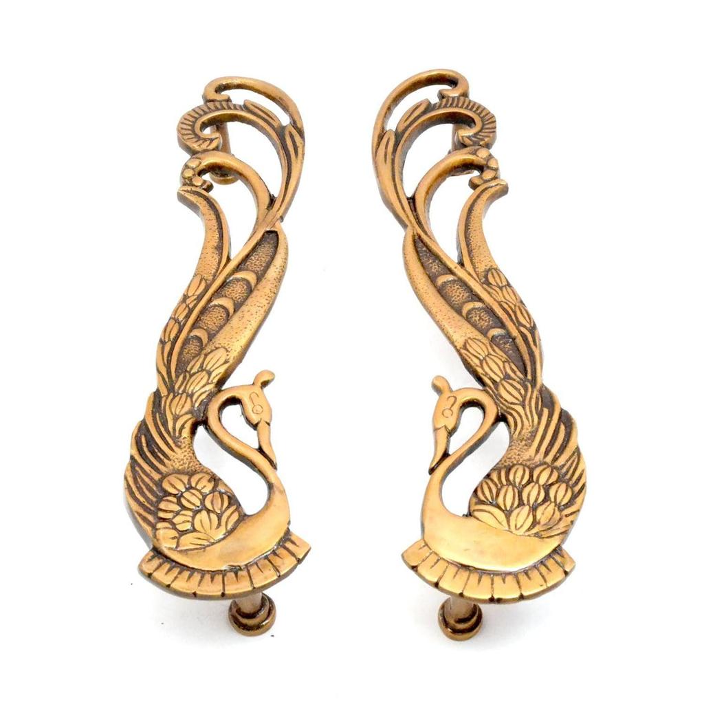 Design Păun 11 Inch Mânere de Ușă din Alamă Pereche pentru Ușa Principală - Mâner de Tragere Antic, Pachet de 2 Nou