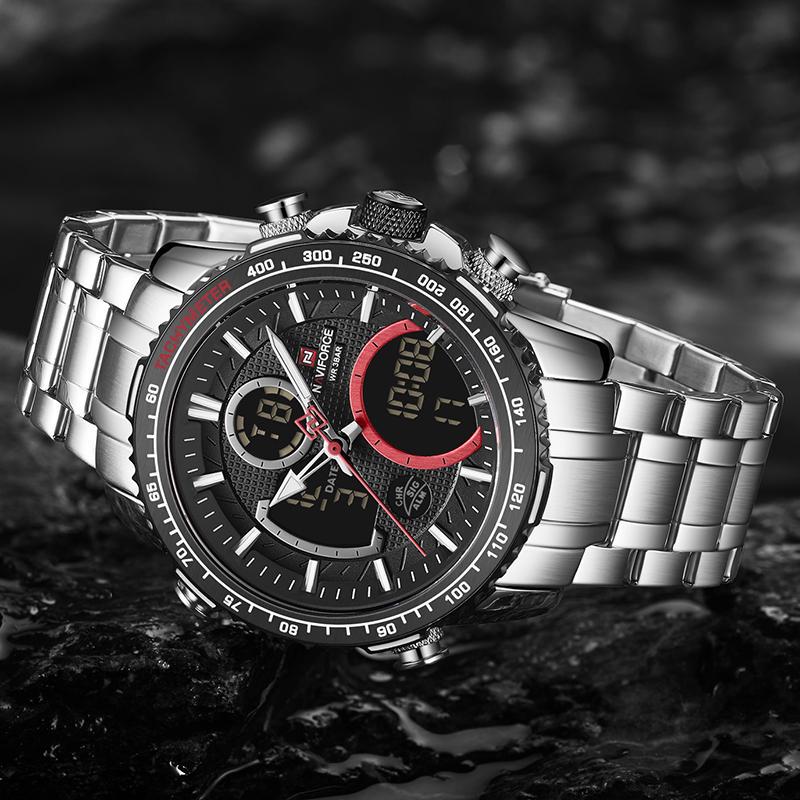 Naviforce Uomo Orologio Quarzo Digitale E Analogico | Cronografo In Acciaio Inox Con Doppio Display, Sveglia E Retroilluminazione - 3