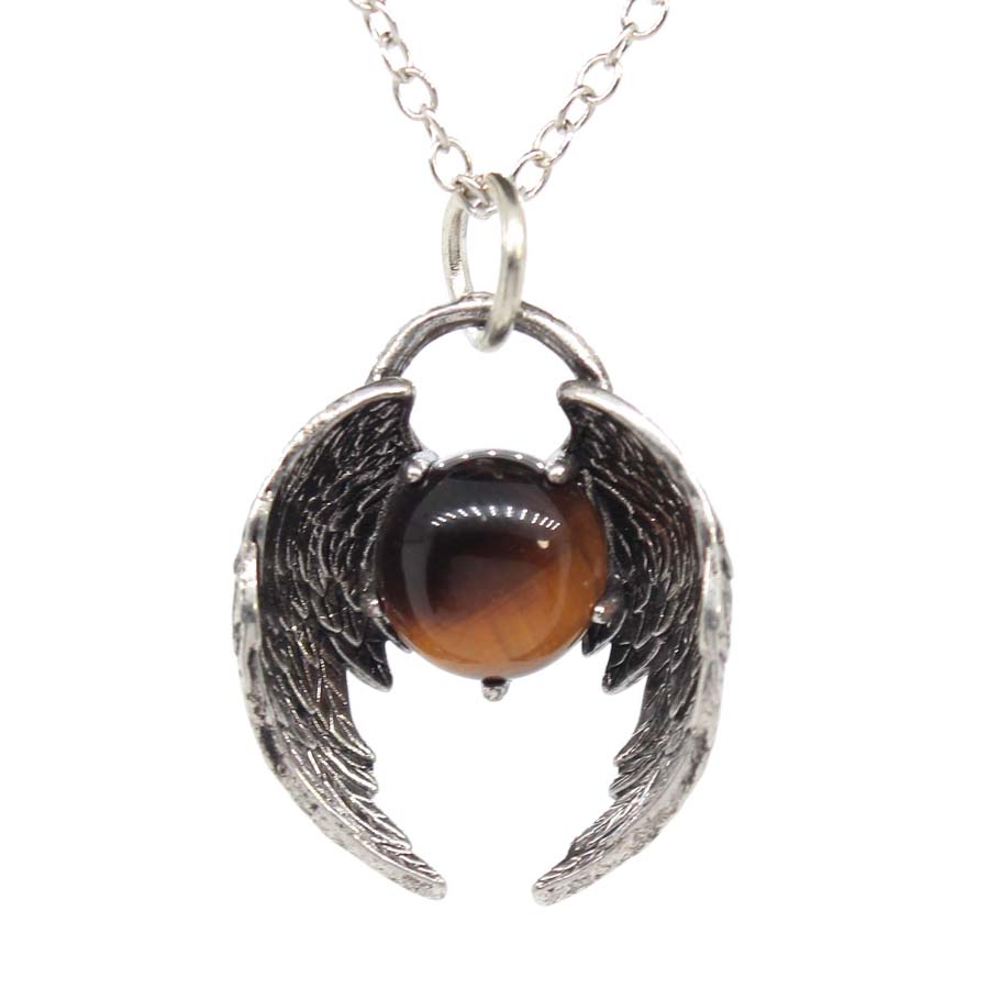 Angel Fly Wings Stone Pendant Necklace for Women, Natural Amethyst Lapis Lazuli Cabochons Stone Pendants, Necklaces, Jewelry Chain