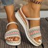 Fashion Summer Platform Plaid Wedge Slippers for Women Non-Slip Soft Sole Linen Woman Slides Plus Size Crystal Woman Slippers