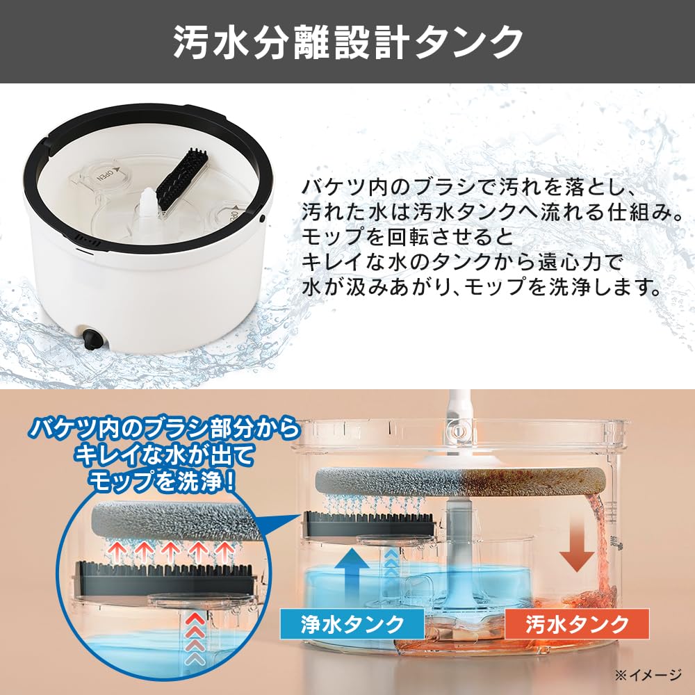 IRIS OHYAMA Cleaning Supplies Mop Clean Water WASH Mop Separate Wastewater Tank Design Dirty Water Flows Into the Drainage Tank KMT-CW