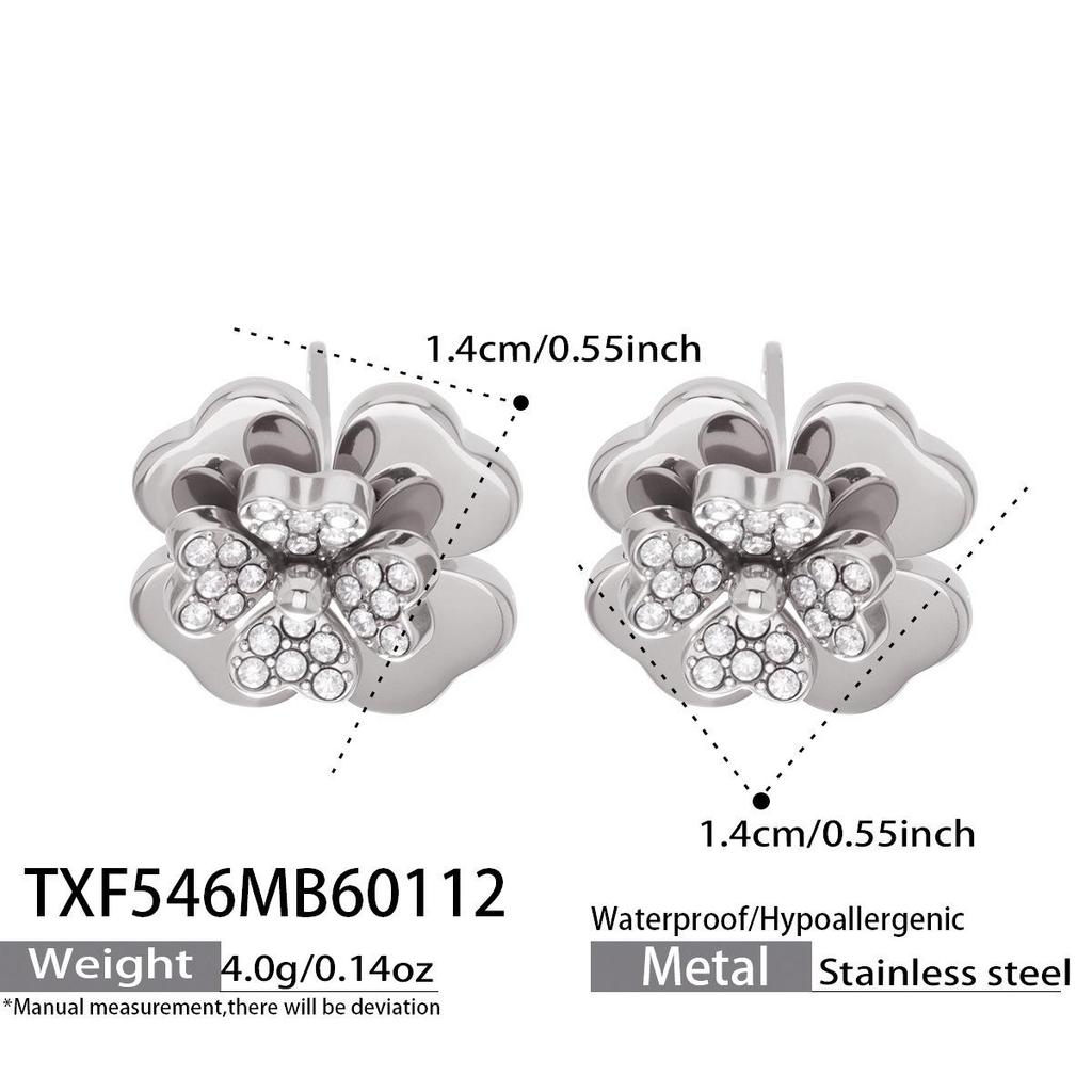 European & American Light Luxury Clover Jewelry Set: Stainless Steel, Zirconia-Embedded, Versatile Necklace, Bracelet, Ring & Earrings for Women.