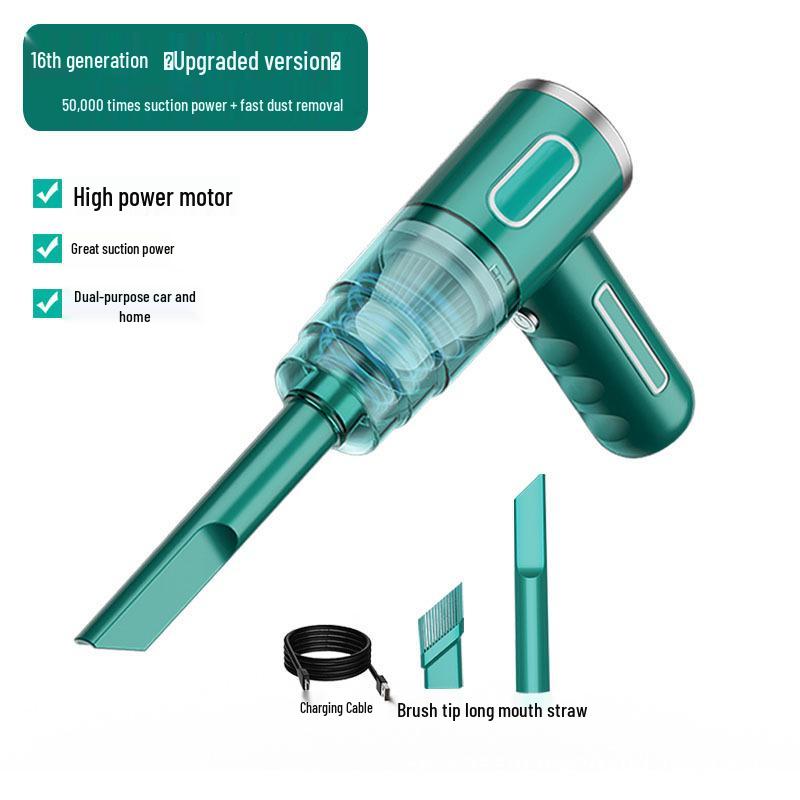 

Портативный беспроводной ручной пылесос для автомобиля и дома, большая мощность всасывания, мини-зарядная модель Green Rechargeable Single Filter зелёный