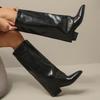 Women's Sexy Pointed Toe Knee High Boots Fashion Bottes Femmes Black Wedge Heel Long Boots Woman Pu Leather Riding Botas Mujer