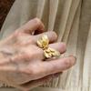 Elegant 3D Butterfly Flower Stainless Steel Open Ring for Women - Retro French Style