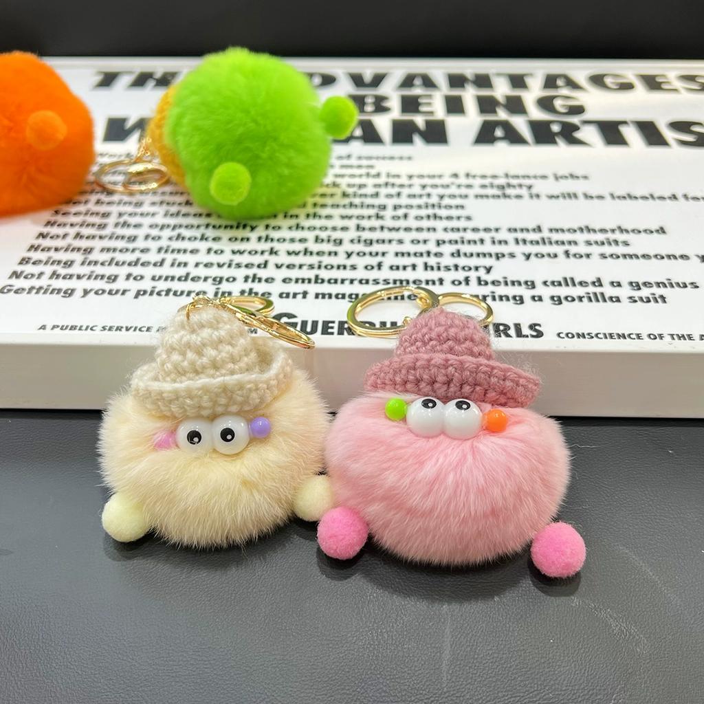 Small Coal Balls Korean Ins Internet Celebrity Rex Rabbit Hairball Cute Elf Schoolbag Pendant Car Keychain Mobile Phone Pendant