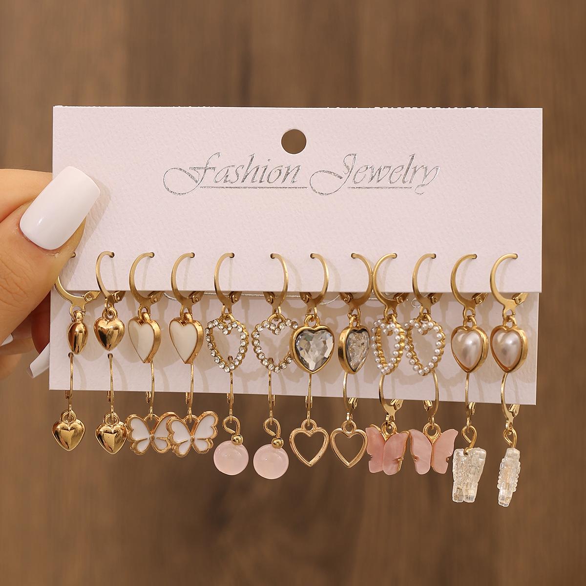 Hot-selling earrings set, female love butterfly pearl rhinestone sweet earrings, earrings.