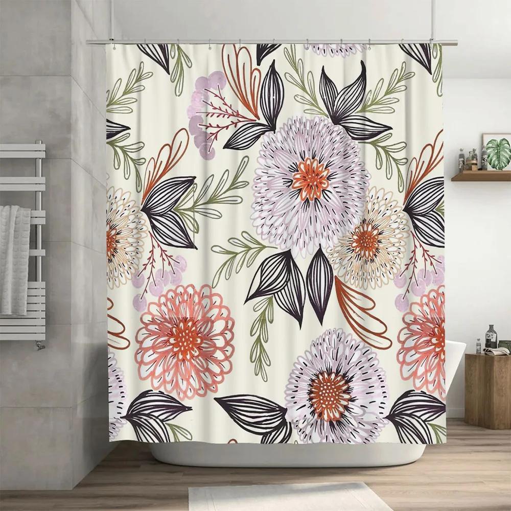 Chic Floral Bathroom Shower Curtain Modern Design for Home Decor White Black Pink Flower Pattern Waterproof Fabric Custom Size a
