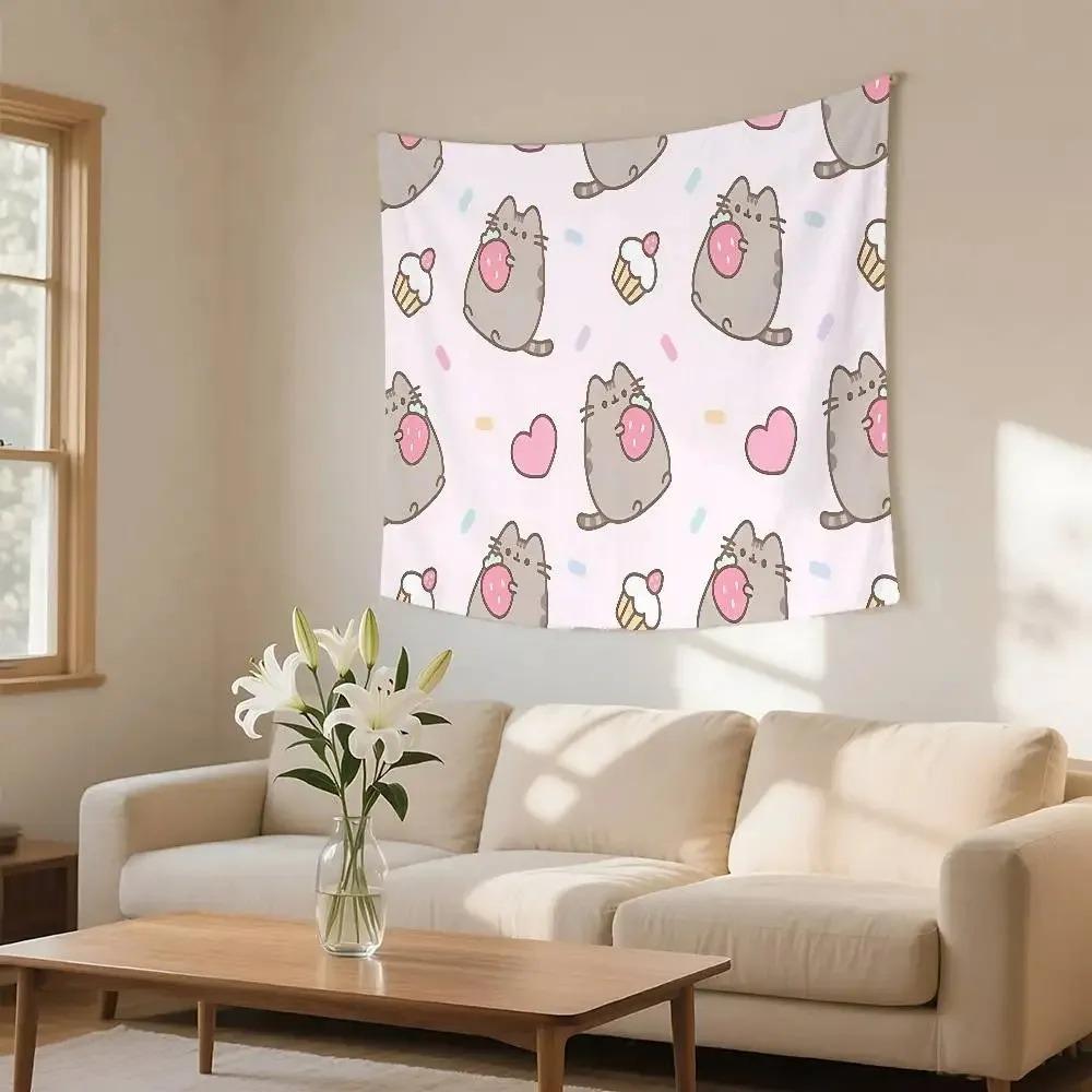 Hello Kitty Pusheen Sleep Tapestry Single Print Cute Stylish Durable Tapestry Home Living Room Bedroom Dorm Kawaii Vibe Decor