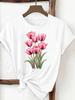 Sweet Flower 90s Print Trend Ladies Popular Casual Round Neck Women Fashion Graphic Short Sleeve T-shirts Fashion Clothing