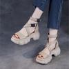 Johnature Roman Peep Toe Thick Soled High Heel Sandals Genuine Leather Buckle Women's Platform Shoes
