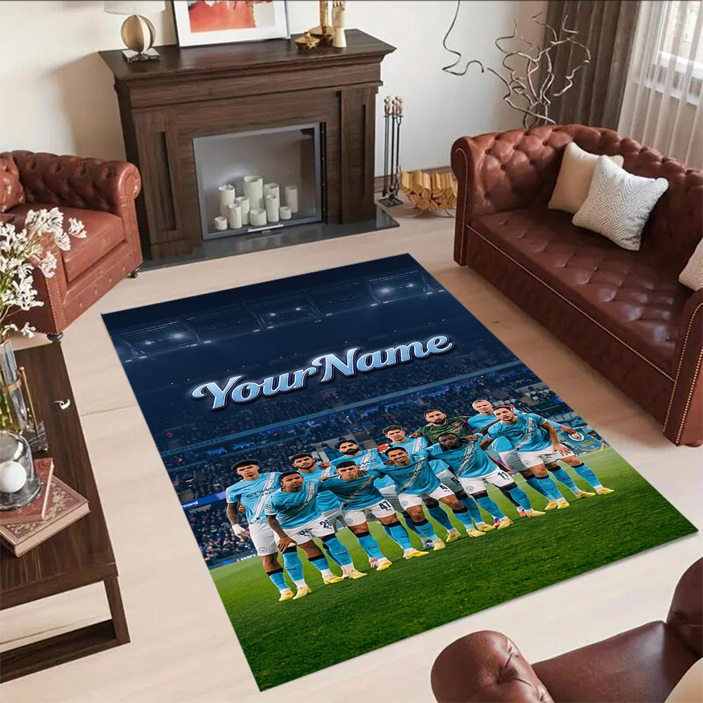 Manchester City Personalized Name Carpet Suitable for Decorate room Playrooms Kitchen Study room Anti-slip Rug Decorate Offices
