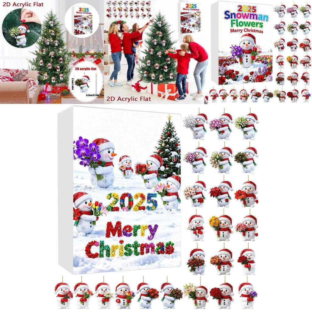Christmas Countdown Calendar With Snowman Acrylic Ornaments For Holiday Gift Exchange