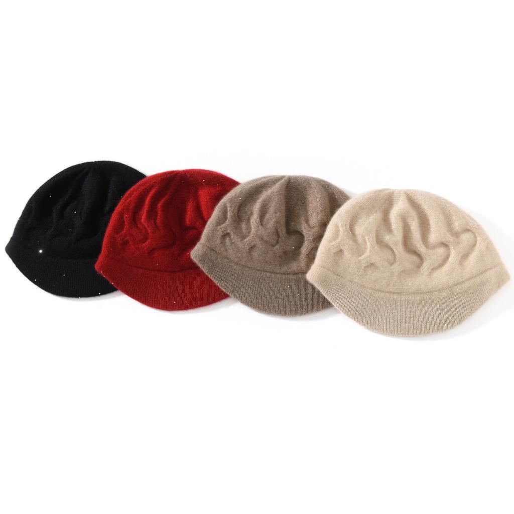 Pure cashmere cap octagonal hat British retro bud painter hat knitted hat cold hat